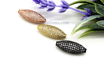 CZ Micro Pave Long Beads, Rose, Gold